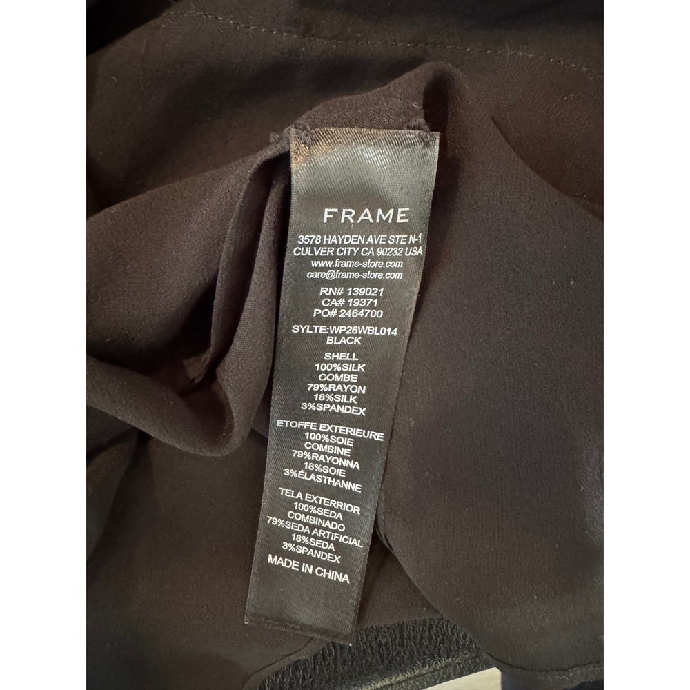 Frame Velvet Trim Modern Tie Blouse Black Sheer Silk Chiffon Small‎ - Picture 11 of 11